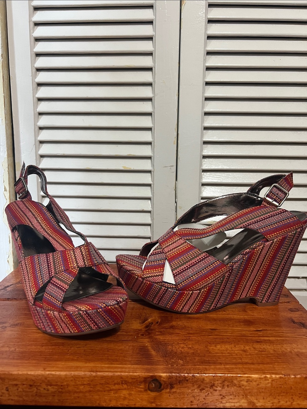Madeline Red Multicolor Strappy Platform Wedge Sandals